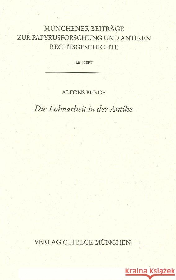 Die Lohnarbeit in der Antike Bürge, Alfons 9783406801525 Beck - książka