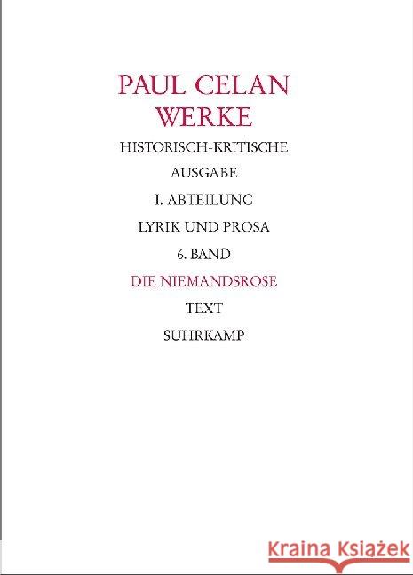 Die Niemandsrose, 2 Tle. : Text; Apparat. Celan, Paul Gellhaus, Axel Allemann, Beda 9783518412336 Suhrkamp - książka