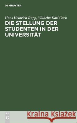 Die Stellung Der Studenten in Der Universität Rupp, Hans Heinrich 9783112308950 de Gruyter - książka