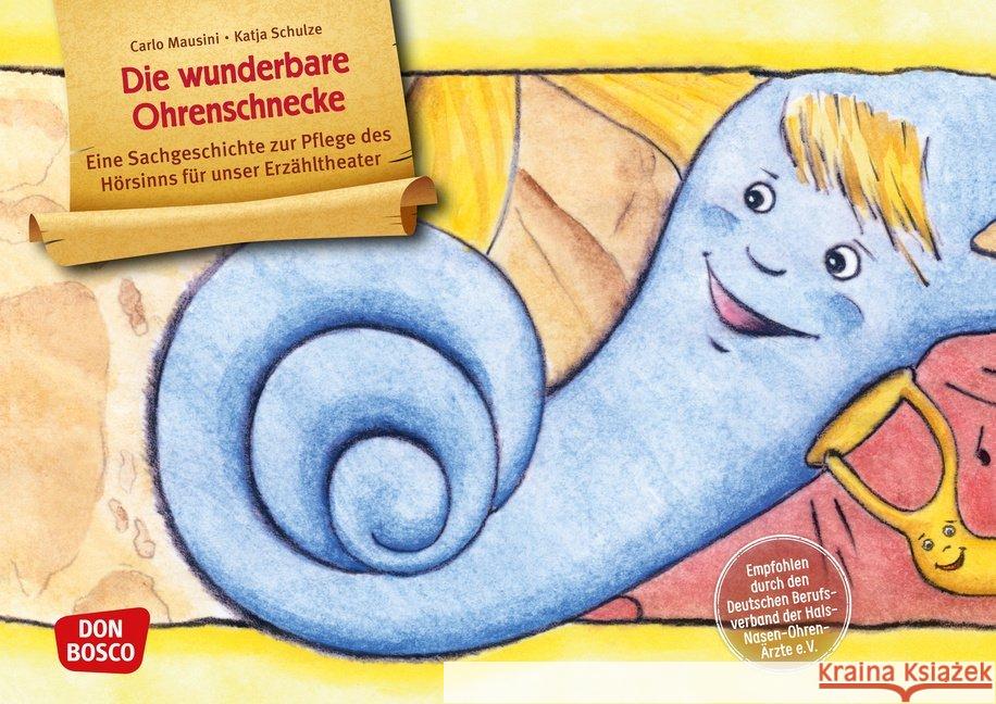 Die wunderbare Ohrenschnecke. Kamishibai Bildkartenset : Eine Sachgeschichte zur Pflege des Hörsinns für unser Erzähltheater. Entdecken - Erzählen - Begreifen: Bilderbuchgeschichten Mausini, Carlo, Vaorin, Britta 4260179515682 Don Bosco Medien - książka