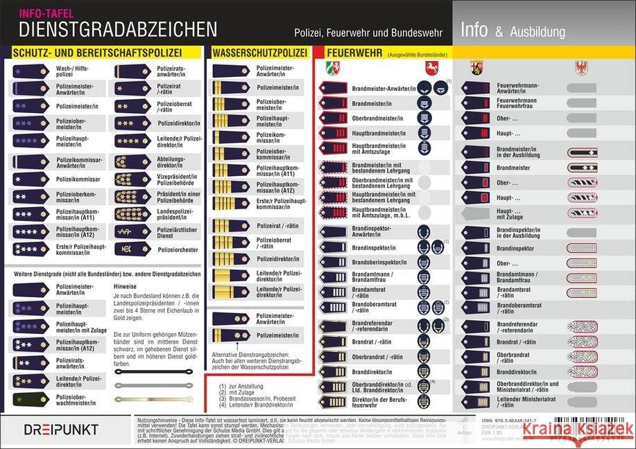 Dienstgradabzeichen, Info-Tafel : Polizei - Feuerwehr - Bundeswehr Schulze, Michael 9783864483417 Dreipunkt Verlag - książka