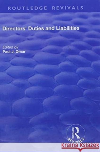 Directors' Duties and Liabilities Paul J. Omar 9781138729810 Routledge - książka