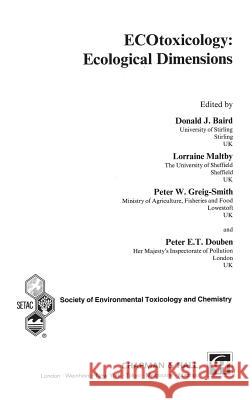 Ecotoxicology: Ecological Dimensions Baird, D. J. 9780412754708 Chapman & Hall - książka