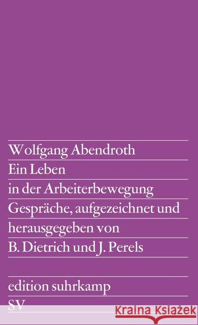 Ein Leben in der Arbeiterbewegung Abendroth, Wolfgang 9783518108208 Suhrkamp - książka