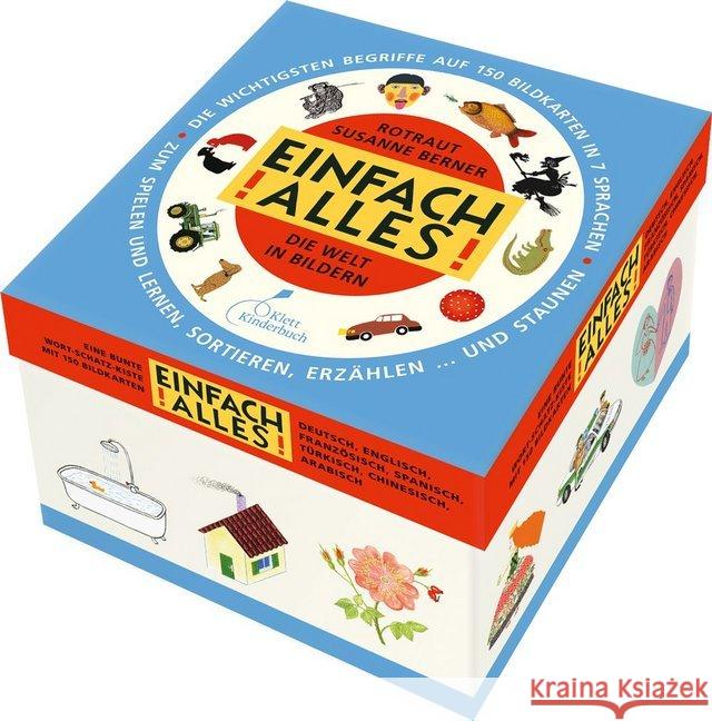 Einfach alles! (Kinderspiel) : Die Welt in Bildern. Die wichtigsten Begriffe auf 150 Bildkarten in 7 Sprachen. Zum Spielen und Lernen, Sortieren, Erzählen . . . und Staunen. Die Wort-Schatz-Kiste. Bil  9783954700004 Klett Kinderbuch Verlag - książka