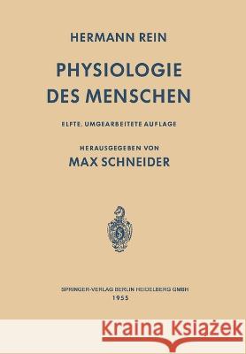 Einführung in die Physiologie des Menschen Rein, Hermann 9783662273272 Springer - książka