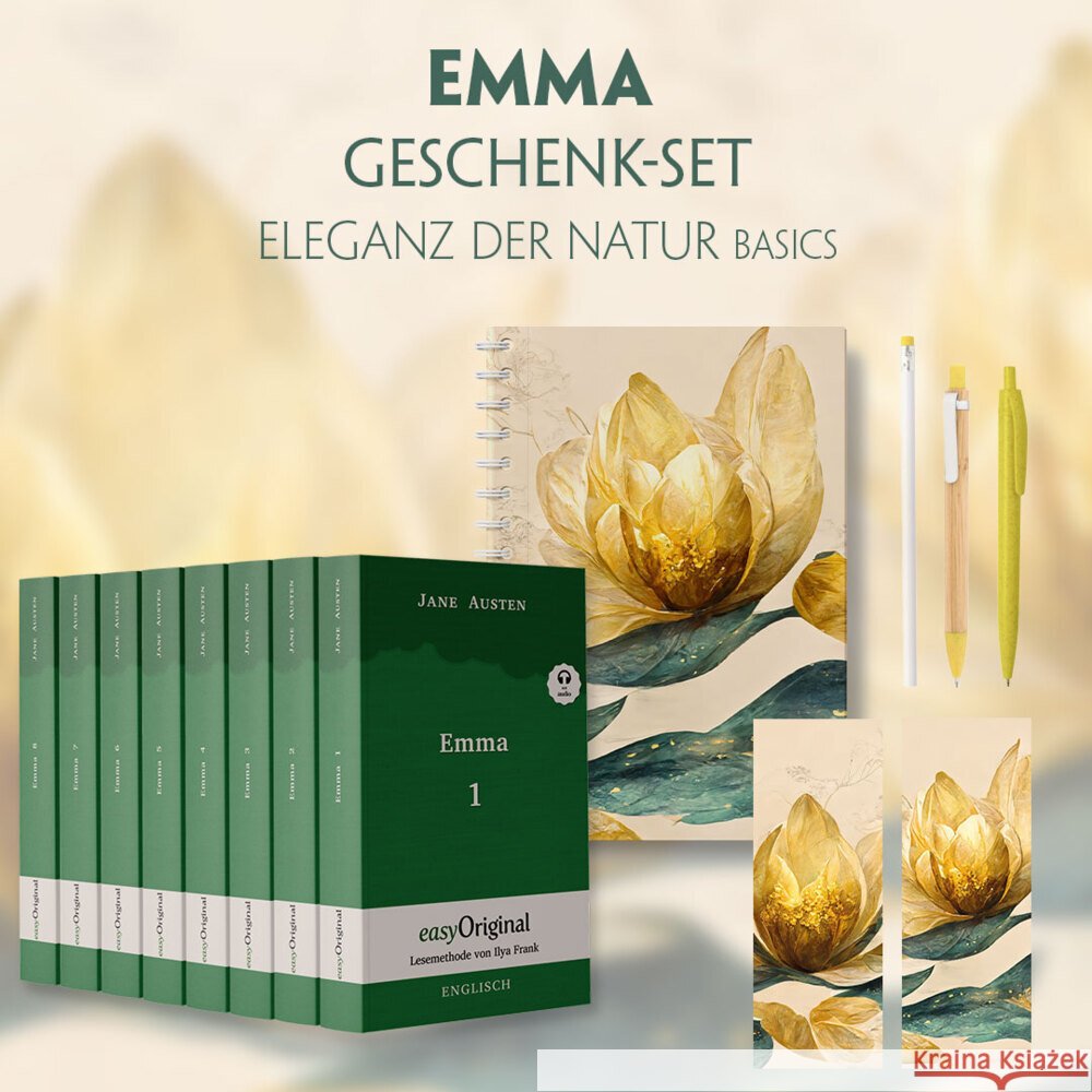 Emma Geschenkset - 8 Bücher (Softcover + Audio-Online) + Eleganz der Natur Schreibset Basics, m. 8 Beilage, m. 8 Buch Austen, Jane 9783991128526 EasyOriginal - książka