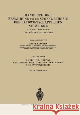 Energiehaushalt. Besondere Einflüsse Auf Ernährung Und Stoffwechsel Mangold, Ernst 9783709195468 Springer - książka