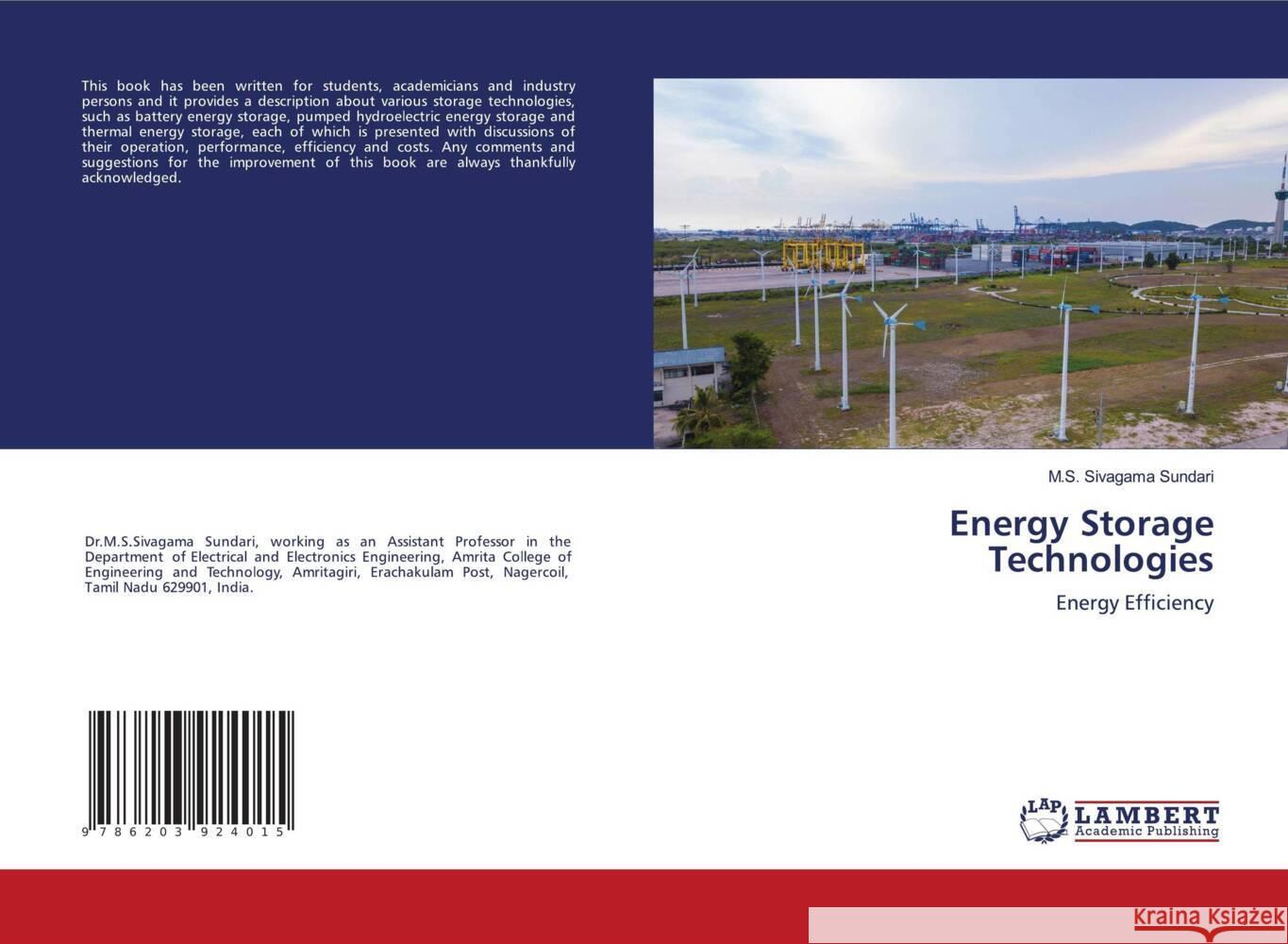 Energy Storage Technologies Sivagama Sundari, M.S. 9786203924015 LAP Lambert Academic Publishing - książka