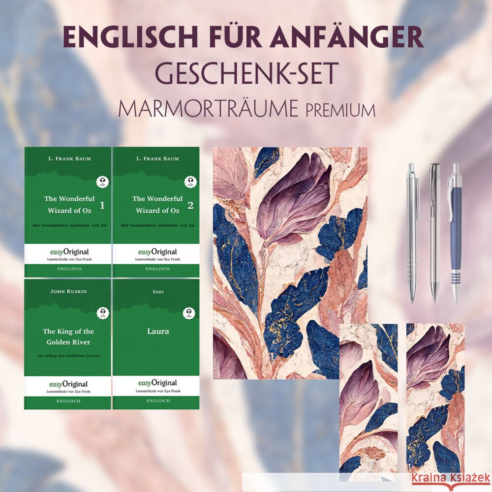Englisch für Anfänger Geschenkset - 4 Bücher (mit Audio-Online) + Marmorträume Schreibset Premium, m. 4 Beilage, m. 4 Buch Baum, L. Frank, Ruskin, John, Munro (Saki), Hector Hugh 9783991128915 EasyOriginal - książka
