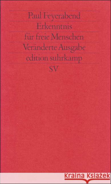 Erkenntnis für freie Menschen Feyerabend, Paul   9783518110119 Suhrkamp - książka