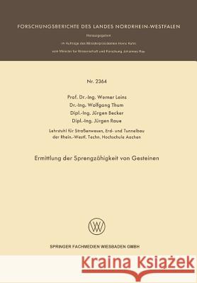 Ermittlung Der Sprengzähigkeit Von Gesteinen Leins, Werner 9783531023649 Vs Verlag Fur Sozialwissenschaften - książka