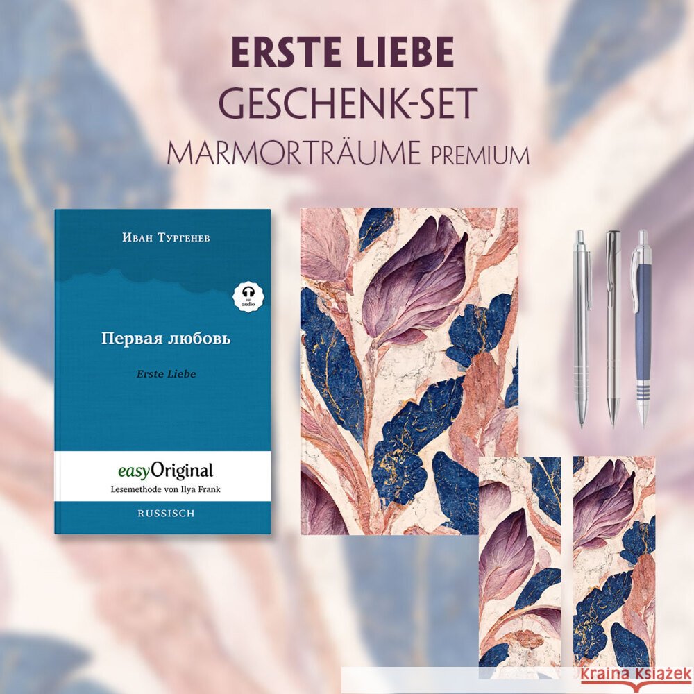 Erste Liebe Geschenkset (Softcover mit Audio-Online) + Marmorträume Schreibset Premium, m. 1 Beilage, m. 1 Buch Turgenew, Iwan 9783991680390 EasyOriginal - książka