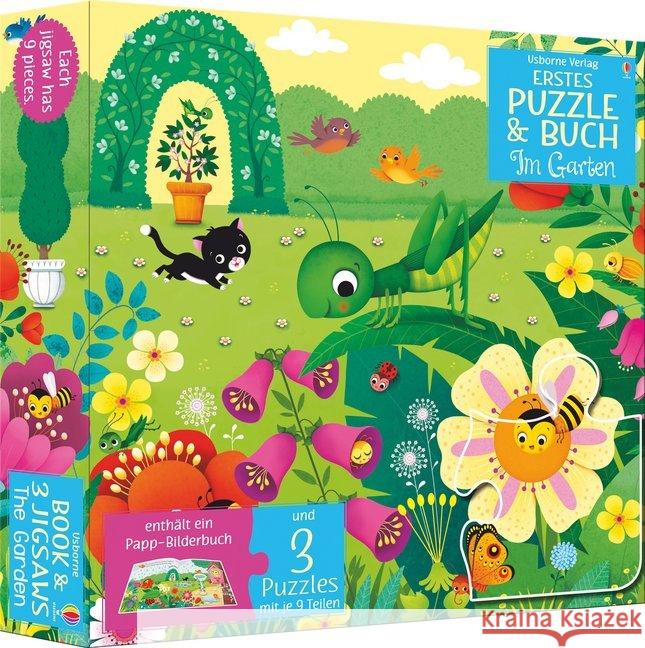 Erstes Puzzle & Buch: Im Garten (Kinderpuzzle) : Enthält ein Papp-Bilderbuch und 3 Puzzles Taplin, Sam 9781789412567 Usborne Verlag - książka