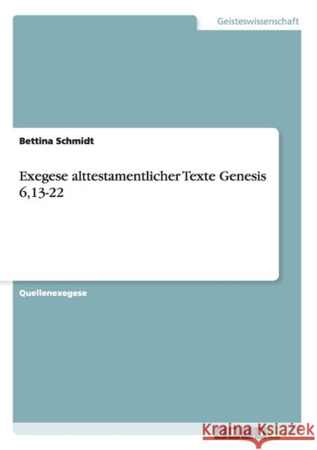 Exegese alttestamentlicher Texte Genesis 6,13-22 Bettina Schmidt 9783656149019 Grin Verlag - książka