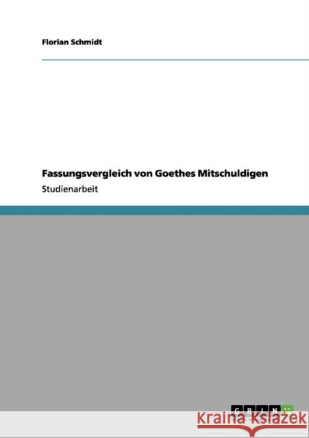 Fassungsvergleich von Goethes Mitschuldigen Florian Schmidt 9783656047322 Grin Verlag - książka