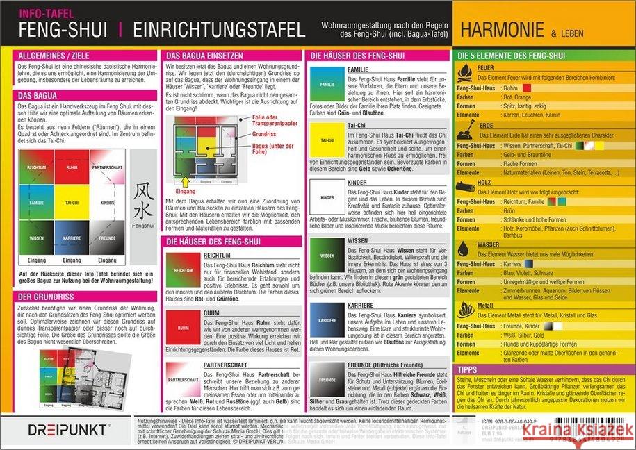 Feng-Shui Einrichtungstafel : Wohnraumgestaltung nach den Regeln des Feng-Shui (incl. Bagua-Tafel) Schulze, Michael 9783864480492 Dreipunkt Verlag - książka