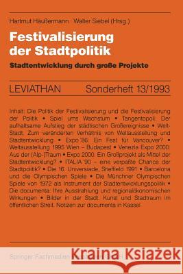 Festivalisierung Der Stadtpolitik: Stadtentwicklung Durch Große Projekte Häussermann, Hartmut 9783531125077 Vs Verlag Fur Sozialwissenschaften - książka