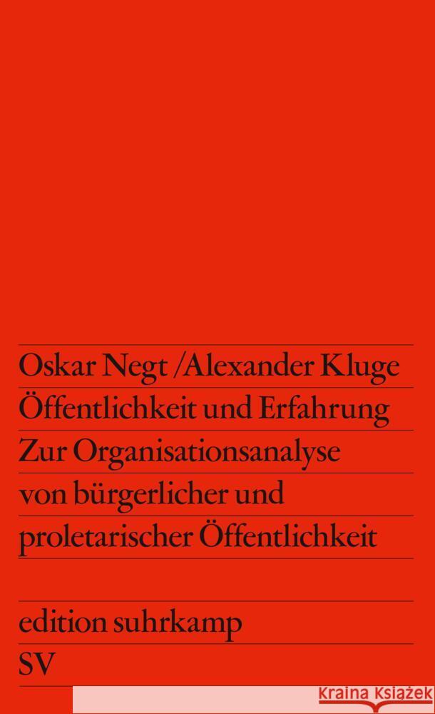 Öffentlichkeit und Erfahrung Kluge, Alexander, Negt, Oskar 9783518106396 Suhrkamp - książka