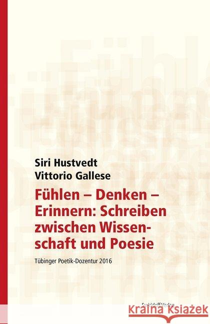 Fühlen - Denken - Erinnern: Schreiben zwischen Wissenschaft und Poesie : Tübinger Poetik Dozentur 2016 Hustvedt, Siri; Gallese, Vittorio 9783899293494 Swiridoff - książka