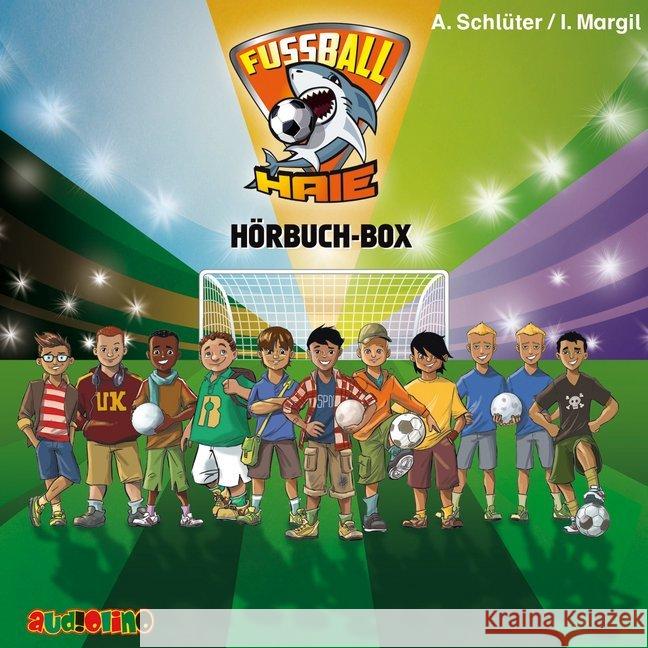 Fußball-Haie Hörbuch-Box, 5 Audio-CD : CD Standard Audio Format, Lesung Schlüter, Andreas; Margil, Irene 9783867373395 Audiolino - książka