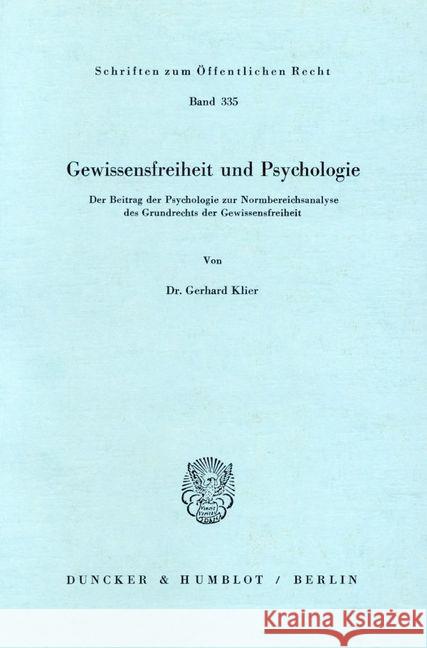 Gewissensfreiheit und Psychologie. Klier, Gerhard 9783428040612 Duncker & Humblot - książka