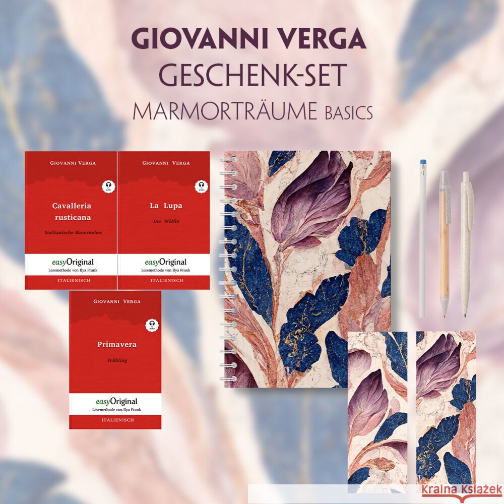 Giovanni Verga Geschenkset - 3 Bücher (mit Audio-Online) + Marmorträume Schreibset Basics, m. 3 Beilage, m. 3 Buch Verga, Giovanni 9783991129868 EasyOriginal - książka