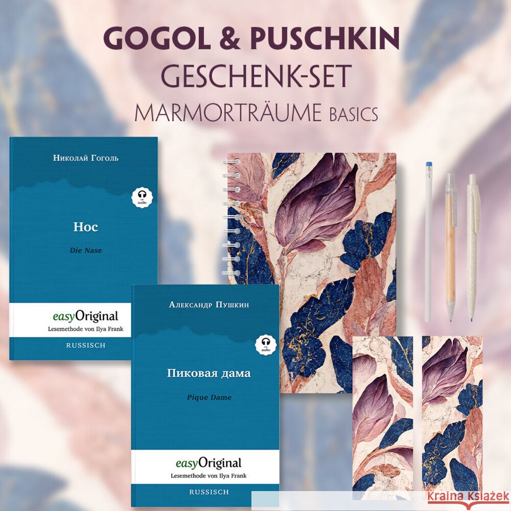 Gogol & Puschkin Geschenkset - 2 Bücher (mit Audio-Online) + Marmorträume Schreibset Basics, m. 2 Beilage, m. 2 Buch Gogol, Nikolai Wassiljewitsch, Puschkin, Alexander 9783991680628 EasyOriginal - książka
