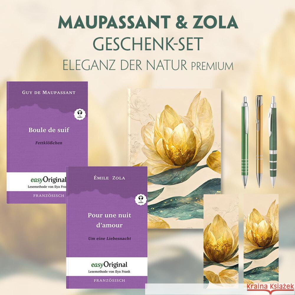 Guy de Maupassant & Émile Zola Geschenkset - 2 Bücher (mit Audio-Online) + Eleganz der Natur Schreibset Premium, m. 2 Beilage, m. 2 Buch Maupassant, Guy de, Zola, Émile 9783991129653 EasyOriginal - książka