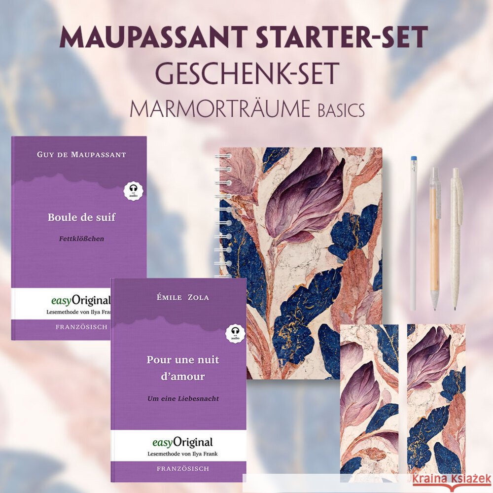 Guy de Maupassant Starter-Paket Geschenkset 3 Bücher (mit Audio-Online) + Marmorträume Schreibset Basics, m. 3 Beilage, m. 3 Buch Maupassant, Guy de 9783991129707 EasyOriginal - książka