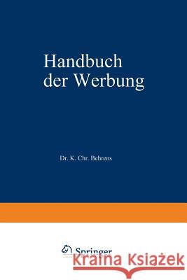Handbuch Der Werbung Karl Christian Behrens 9783409993029 Gabler Verlag - książka