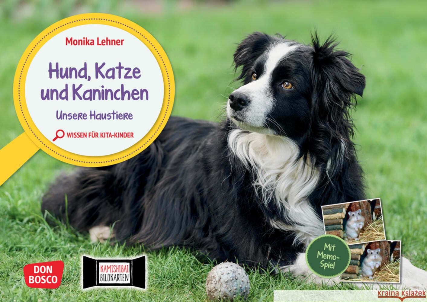 Hund, Katze und Kaninchen. Unsere Haustiere. Kamishibai Bildkarten und Memo-Spiel Lehner, Monika 4260179517624 Don Bosco Medien - książka