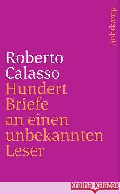 Hundert Briefe an einen unbekannten Leser Calasso, Roberto 9783518468548 Suhrkamp - książka