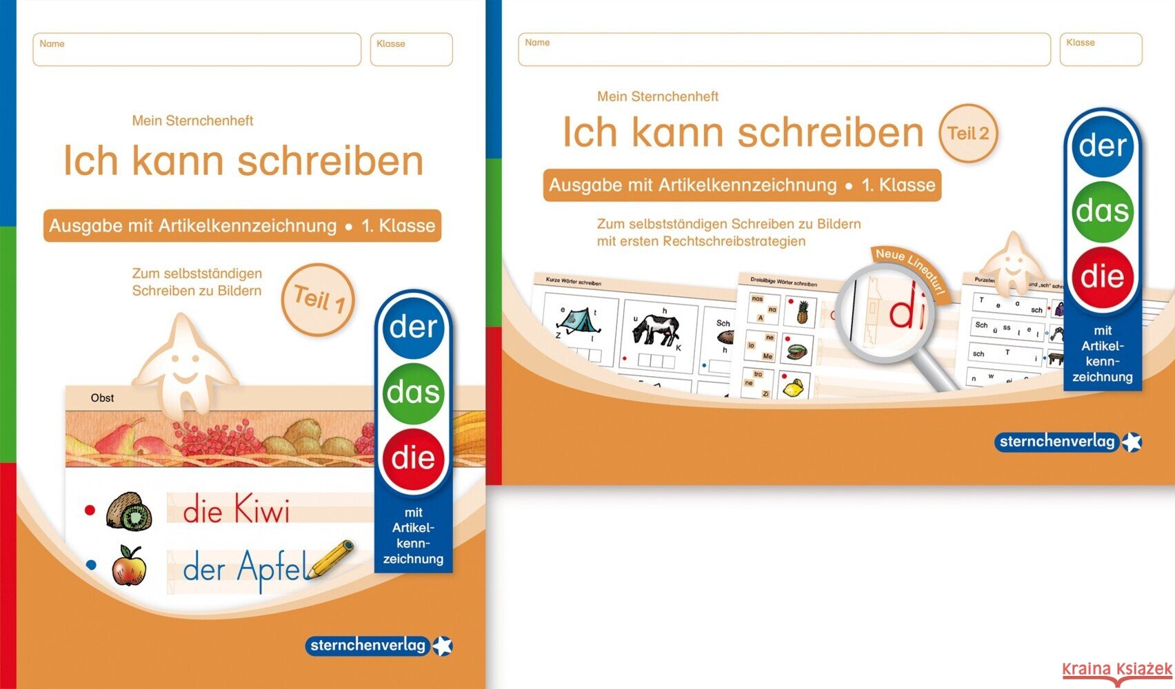 Ich kann schreiben Teil 1 und 2 im Set - Ausgabe mit Artikelkennzeichnung - Schülerarbeitshefte für die 1. Klasse sternchenverlag GmbH, Langhans, Katrin 9783946904748 Sternchenverlag - książka