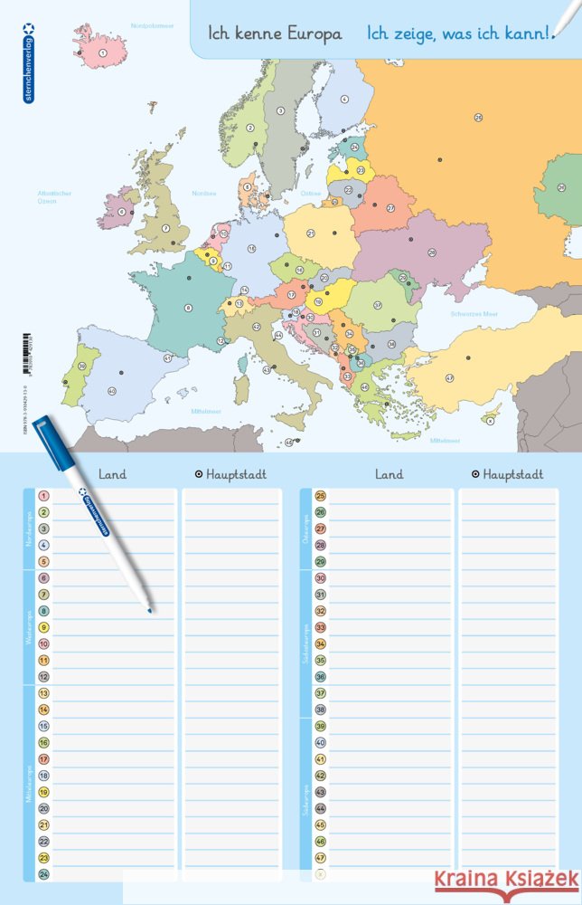 Ich kenne Europa - Länder und Hauptstädte - Lerntafel mit Stift sternchenverlag GmbH, Langhans, Katrin 9783910429130 Sternchenverlag - książka