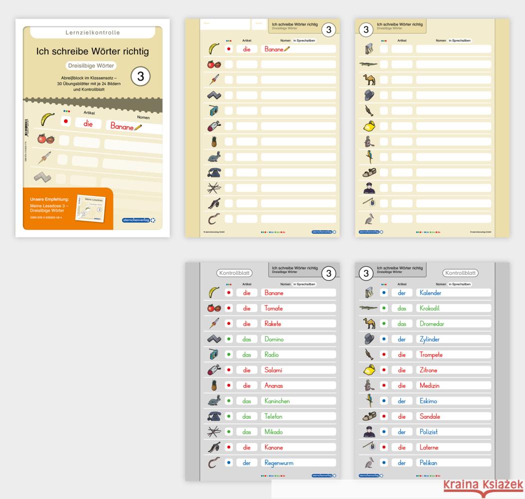 Ich schreibe Wörter richtig - Abreißblock 3 - Lernzielkontrolle - Dreisilbige Wörter Langhans, Katrin 9783910429178 Sternchenverlag - książka