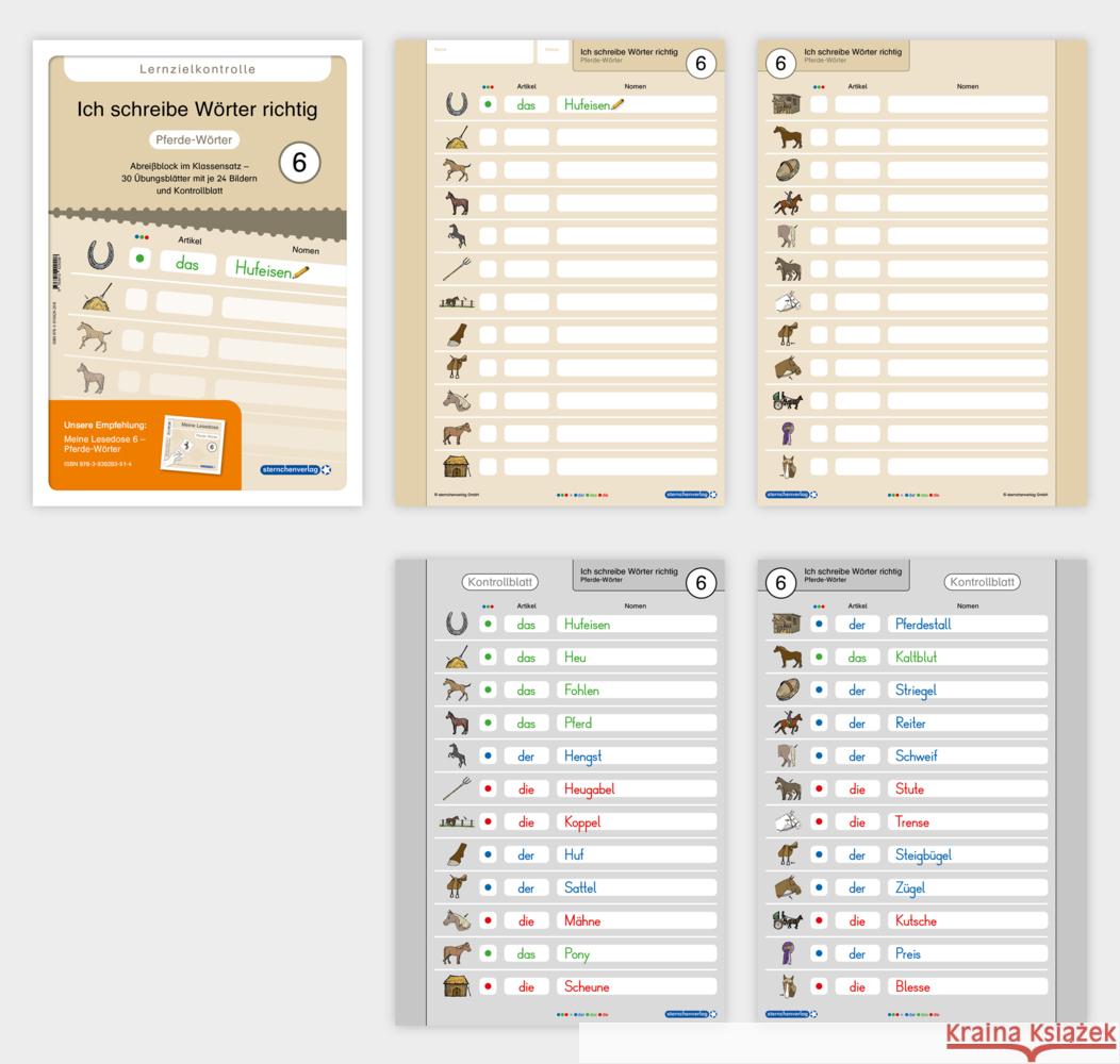 Ich schreibe Wörter richtig - Abreißblock 6 - Lernzielkontrolle - Pferde-Wörter Langhans, Katrin 9783910429208 Sternchenverlag - książka