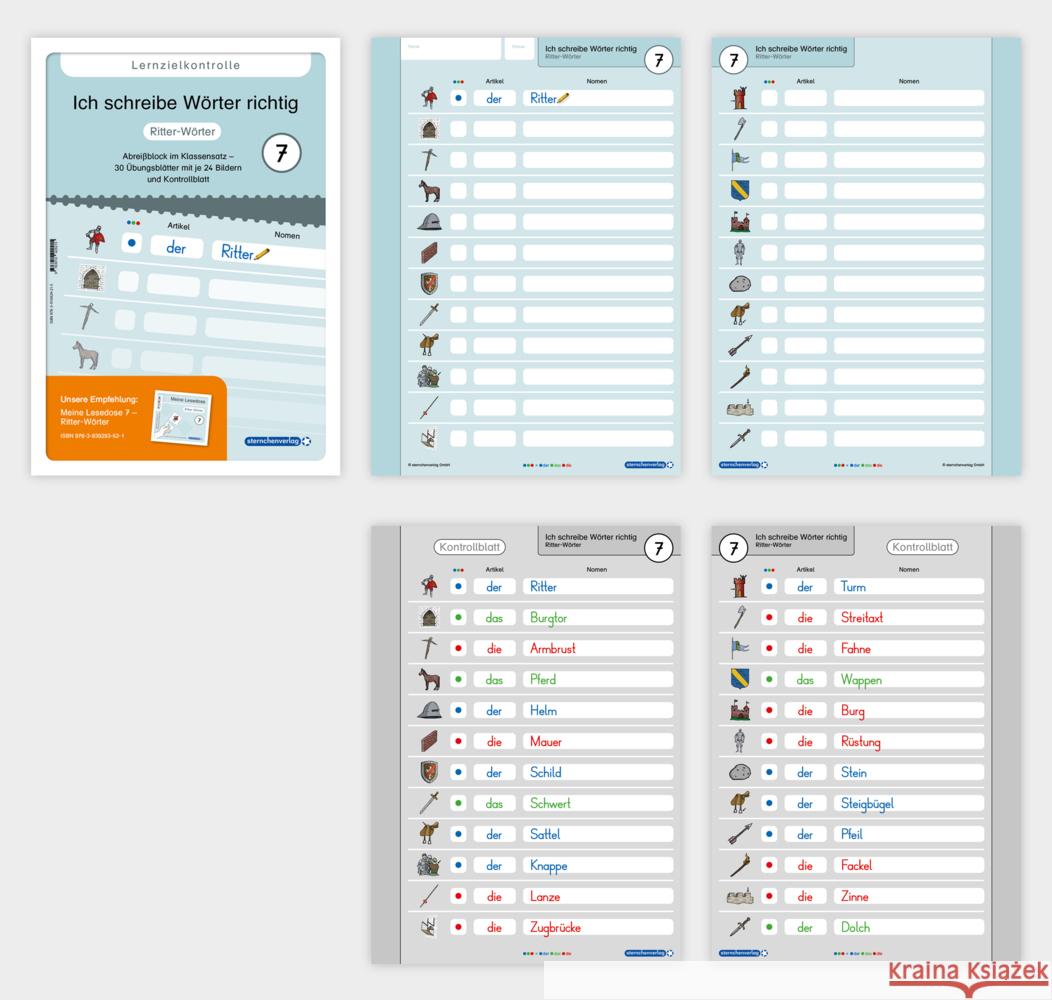 Ich schreibe Wörter richtig - Abreißblock 7 - Lernzielkontrolle - Ritter-Wörter Langhans, Katrin 9783910429215 Sternchenverlag - książka