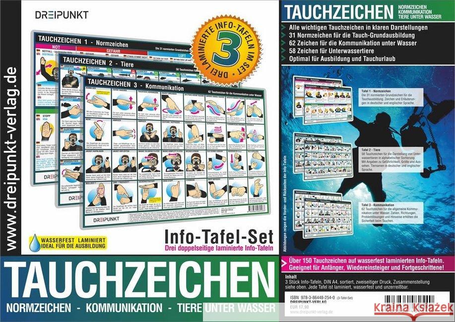 Info-Tafel-Set Tauchzeichen : 3 laminierte Info-Tafeln mit über 150 Tauchzeichen für die sichere Kommunikation unter Wasser Schulze, Michael 9783864482540 Dreipunkt Verlag - książka