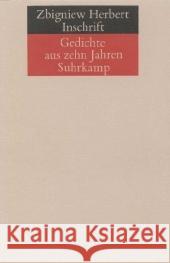 Inschrift : Gedichte aus zehn Jahren 1956-1966 Herbert, Zbigniew 9783518030608 Suhrkamp - książka