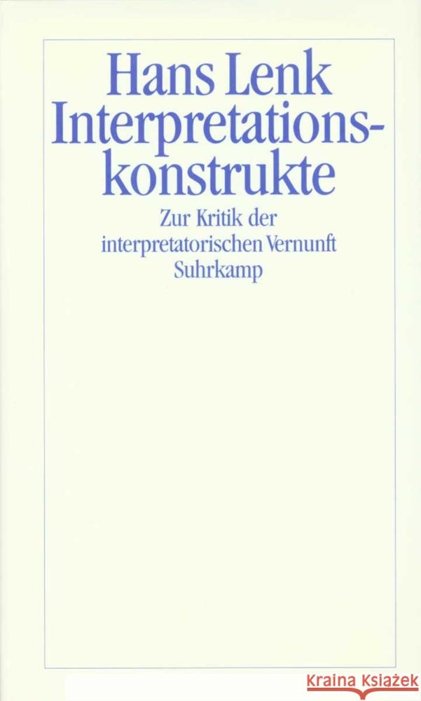 Interpretationskonstrukte Lenk, Hans 9783518581520 Suhrkamp Verlag - książka