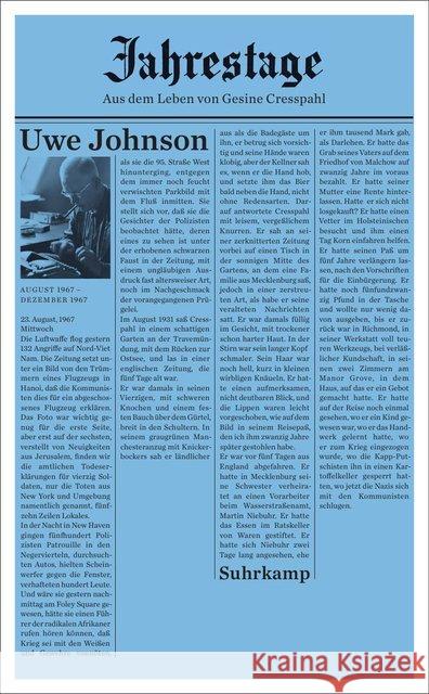 Jahrestage. Bd.1 : Aus dem Leben von Gesine Cresspahl Johnson, Uwe 9783518464519 Suhrkamp - książka