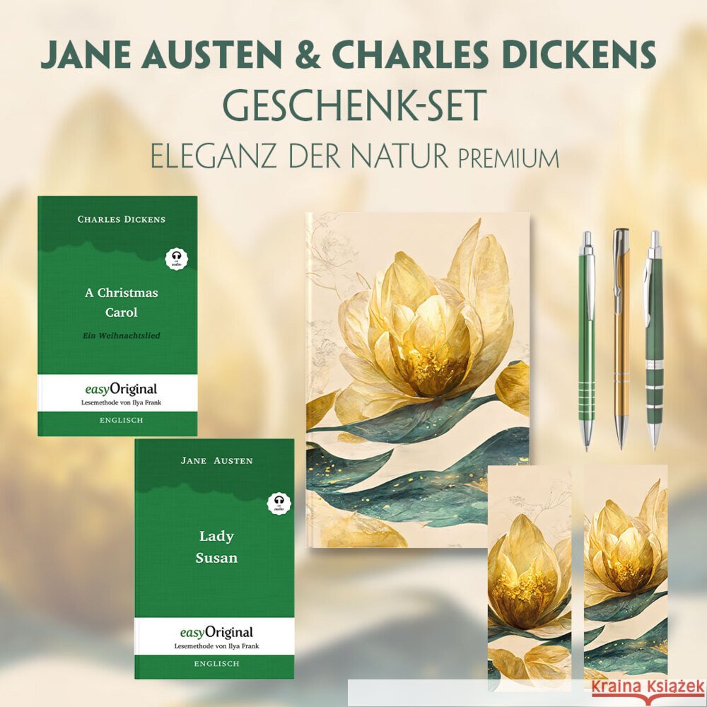 Jane Austen & Charles Dickens Geschenkset - 2 Bücher (Softcover+ Audio-Online) + Eleganz der Natur Schreibset Premium, m. 2 Beilage, m. 2 Buch Austen, Jane, Dickens, Charles 9783991128816 EasyOriginal - książka