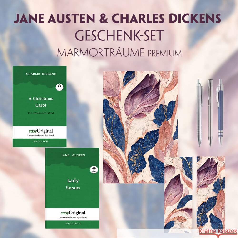 Jane Austen & Charles Dickens Geschenkset - 2 Bücher (Softcover+ Audio-Online) + Marmorträume Schreibset Premium, m. 2 Beilage, m. 2 Buch Austen, Jane, Dickens, Charles 9783991128830 EasyOriginal - książka