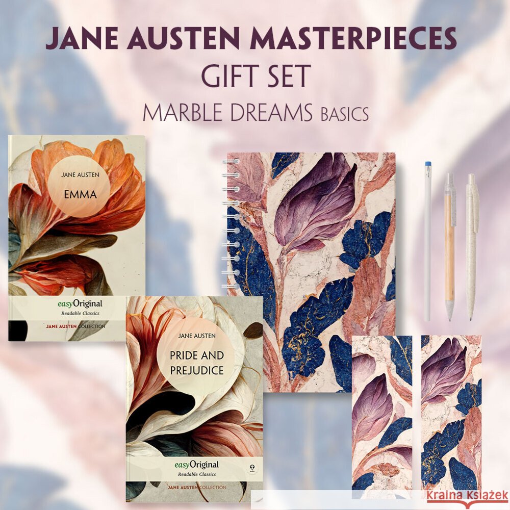 Jane Austen's Masterpieces (with audio-online) Readable Classics Geschenkset + Marmorträume Schreibset Basics, m. 2 Beilage, m. 2 Buch Austen, Jane 9783991681144 EasyOriginal - książka