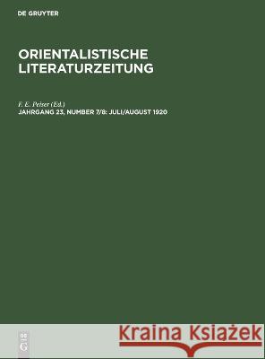 Juli/August 1920 F E Peiser, No Contributor 9783112615355 De Gruyter - książka