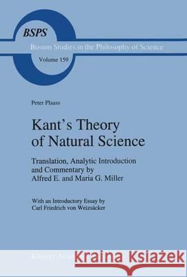 Kant's Theory of Natural Science Peter Plaass A. E. Miller 9789401044929 Springer - książka