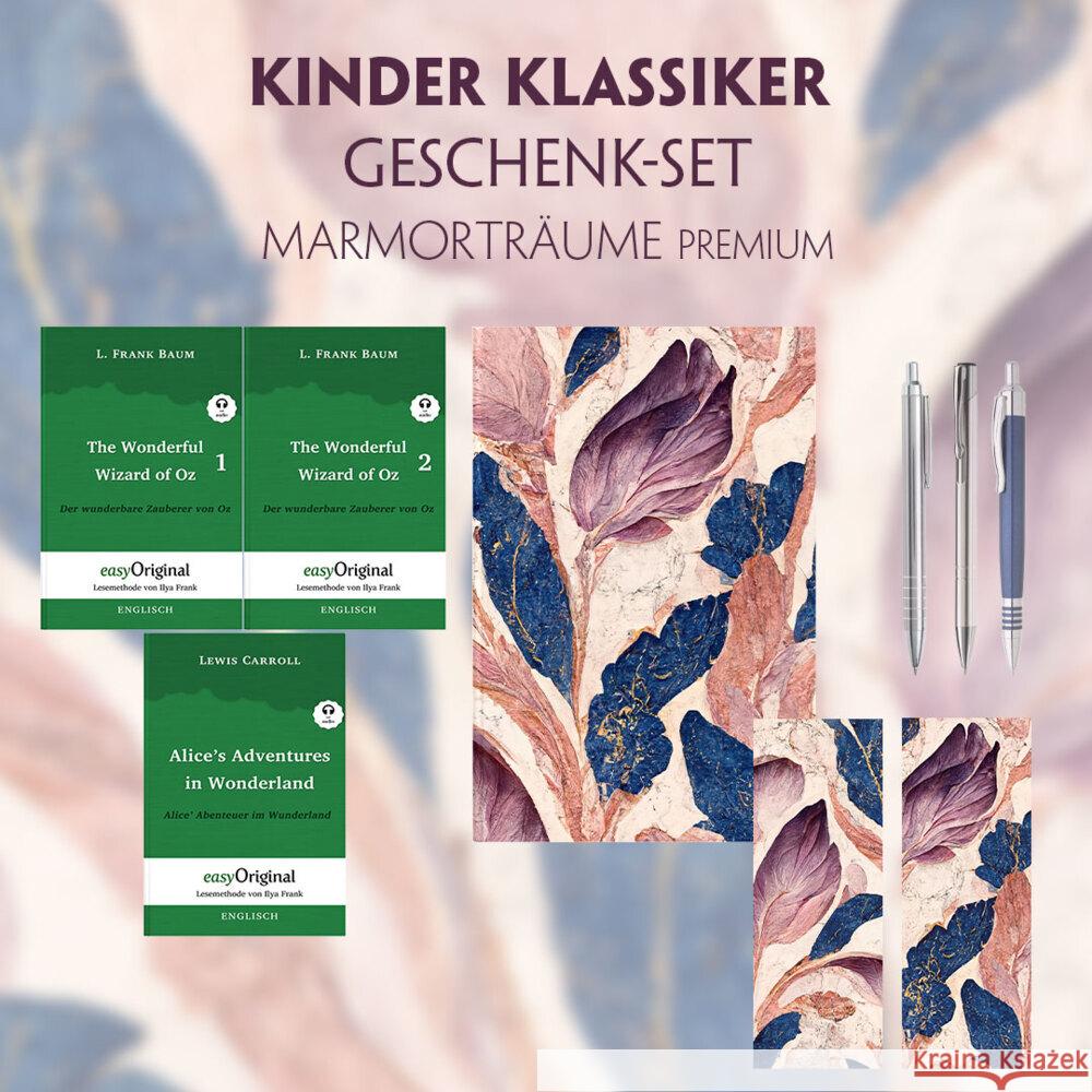 Kinder Klassiker Geschenkset - 3 Bücher (mit Audio-Online) + Marmorträume Schreibset Premium, m. 3 Beilage, m. 3 Buch Carroll, Lewis, Baum, L. Frank 9783991129271 EasyOriginal - książka