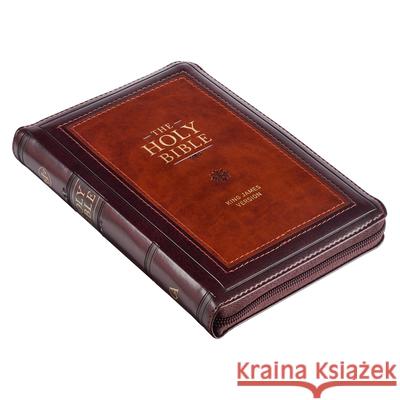 KJV Compact Bible Two-Tone Burgandy/Brown with Zipper Faux Leather  9781642728668 Christian Art Gifts Inc - książka