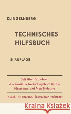 Klingelnberg Technisches Hilfsbuch W. Ferdinan W. Ferdinand Klingelnberg Rudolf Reindl 9783642883682 Springer - książka